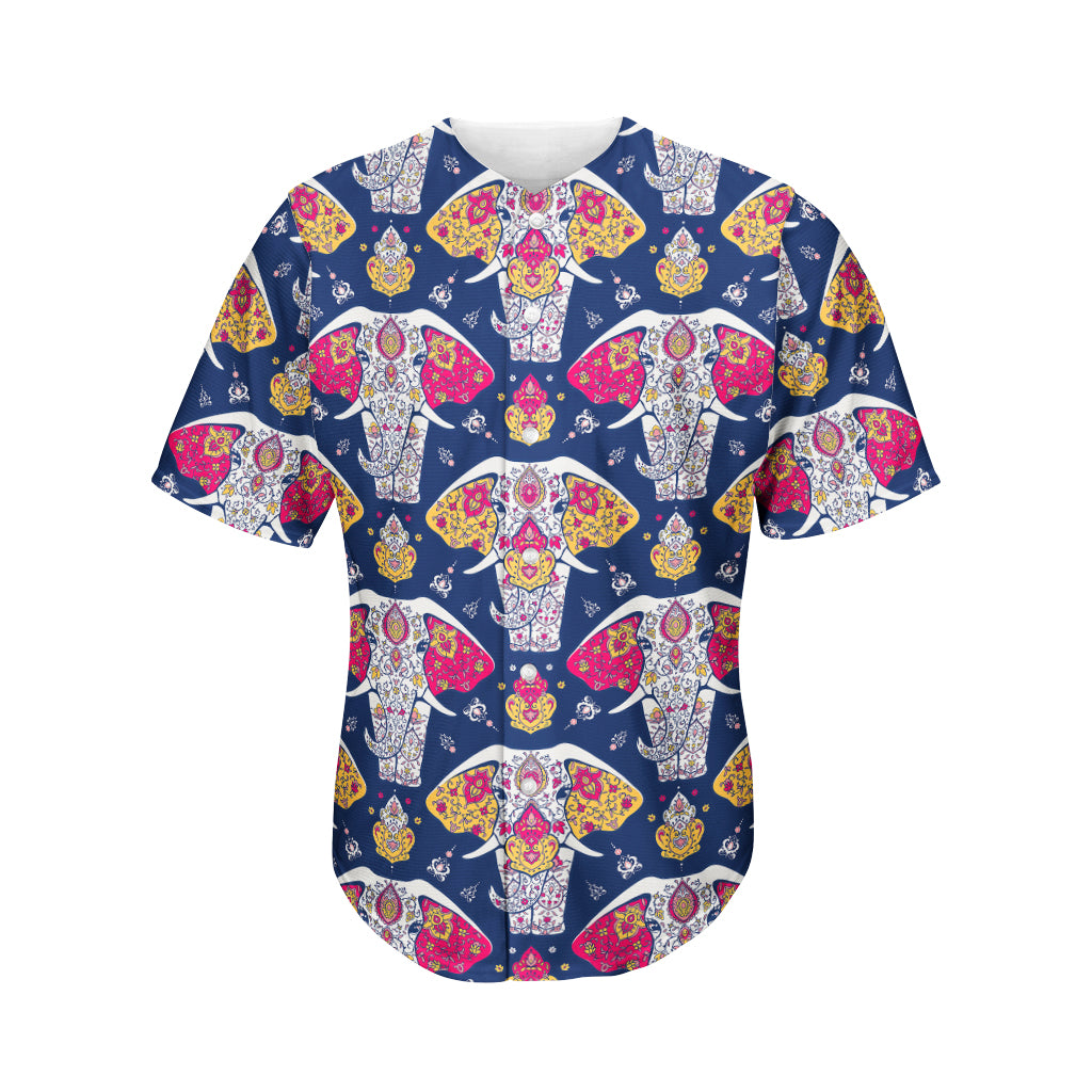 Indian Floral Elephant Pattern Print Men’S Baseball Jersey 3D Print