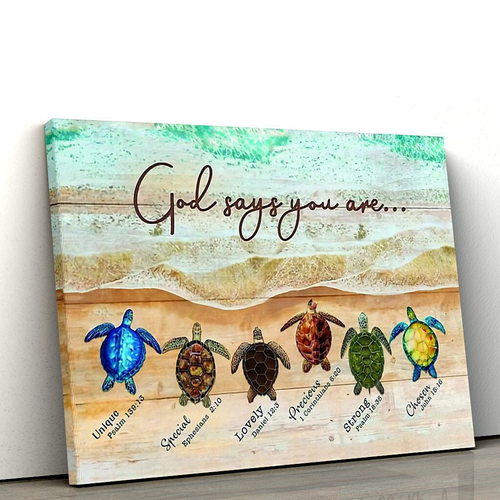 & Canvas | Turtle In The Beach – God Says You Are | Home Decor Canvas, Wall Art