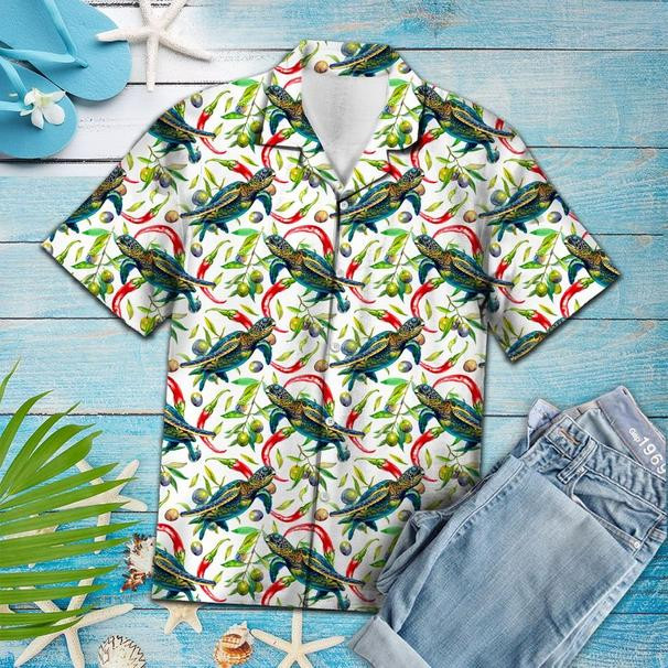 Hot Chili Peppers And Turtle Tropical Hawaii Shirt 131 Aloha Shirts Ha84308