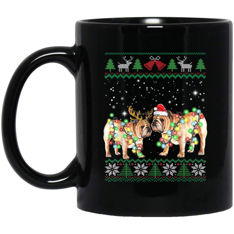 Bulldog Ugly Christmas Dog Xmas Gift For Bulldog Lovers Men  11 oz 15 oz Mug Black