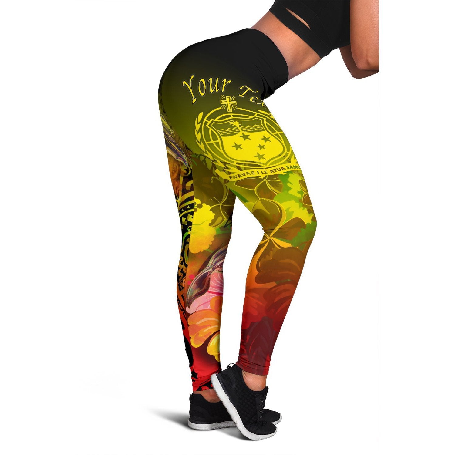 [Custom Personalised] Samoa Leggings- Humpback Whale With Tropical Flowers (Yellow)