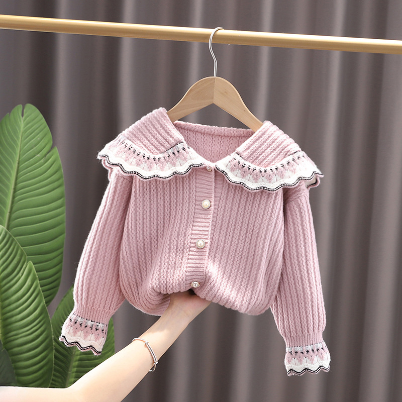 Winter Warm Children Kids Sweaters Long Sleeve Lapel Collar Knitwear Cardigans Princess Girls Knitting Outerwear Coat alx