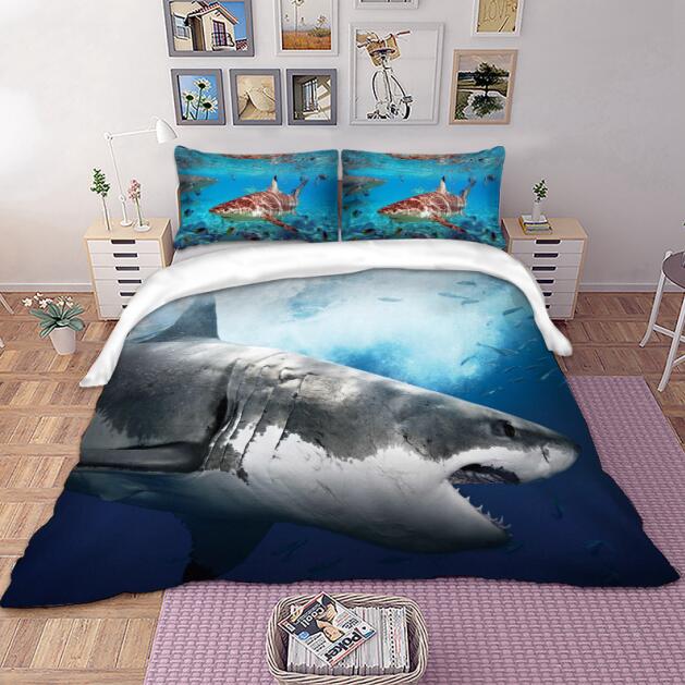 3D White Shark Turtle Fishes Duvet Cover Boys Adults Bedclothes Cover Pillowcase Fashion Sea Horse Bedding Set