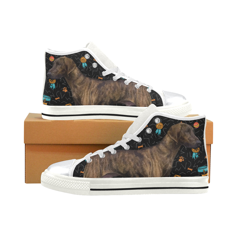 Plott Hound Dog White High Top Canvas Women’s Shoes/Large Size