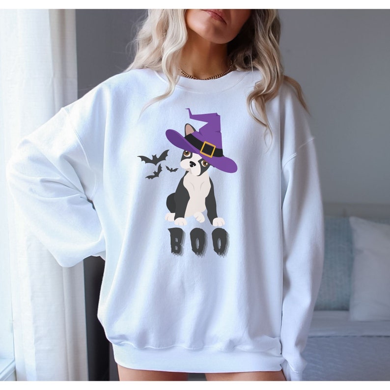 Boston Terrier Sweatshirt, Bostie Dog Fall Sweatshirt, Halloween Crewneck Sweatshirt All Over Print Sweatshirt For Women Sweatshirt For Men