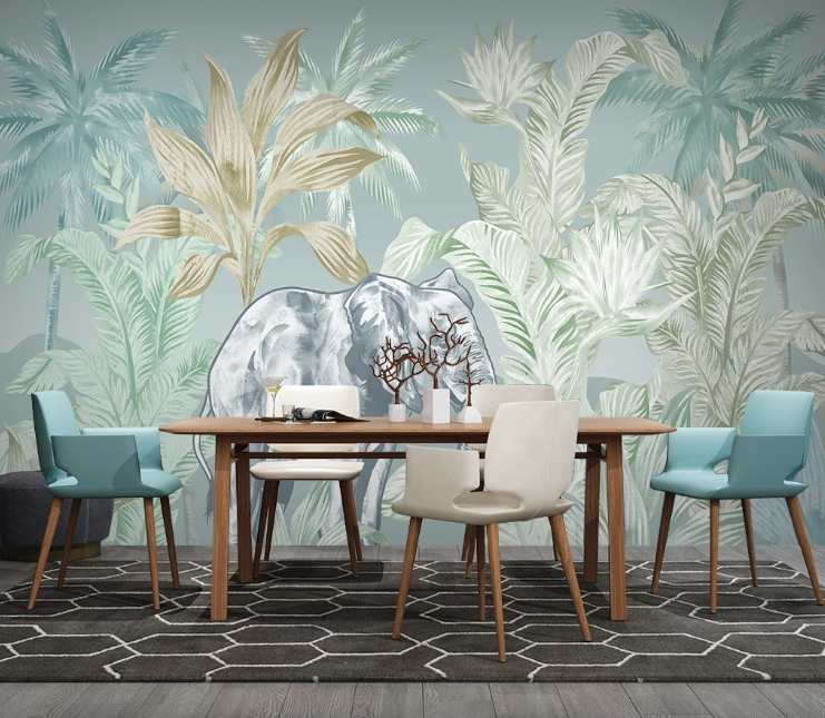 3D Tropical Plant Elephant Wall Mural Wallpaper Sf465