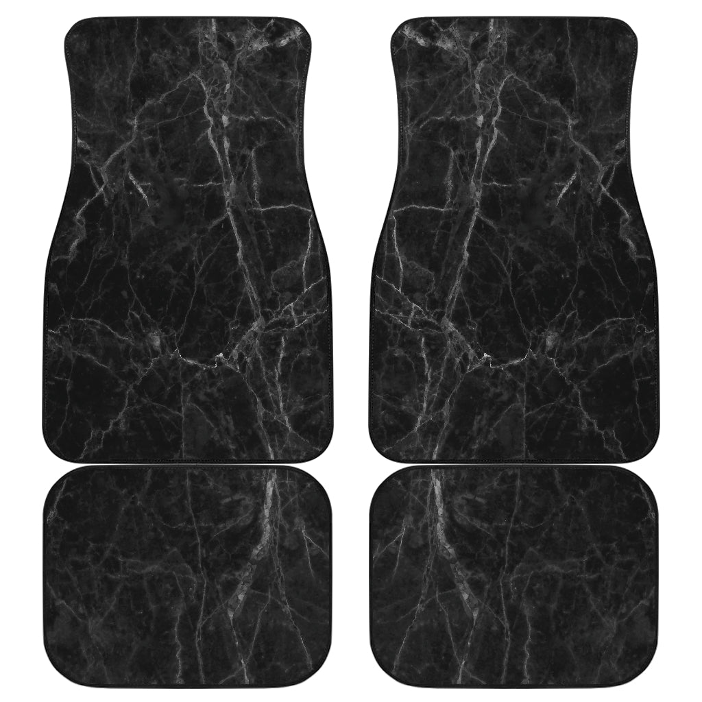 Black Grey Dark Marble Print Front And Back Car Floor Mats, Front Car Mat