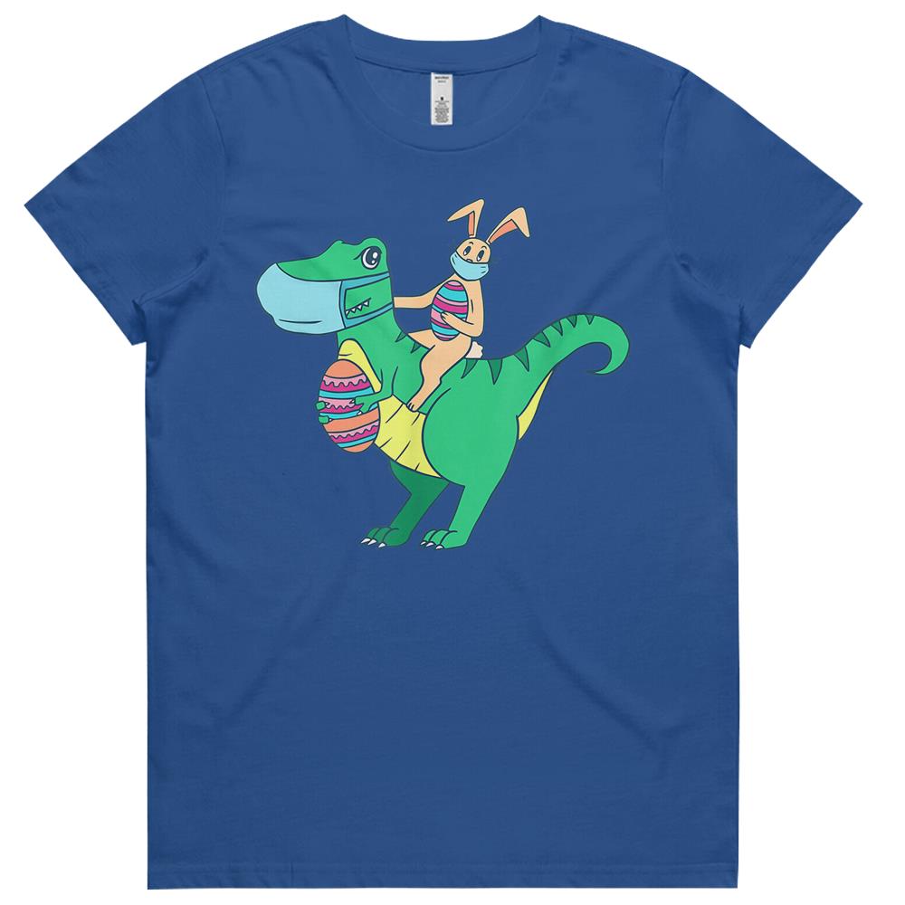 Bunny Riding Trex With Masks Funny Quarantine Easter Womens Tshirts