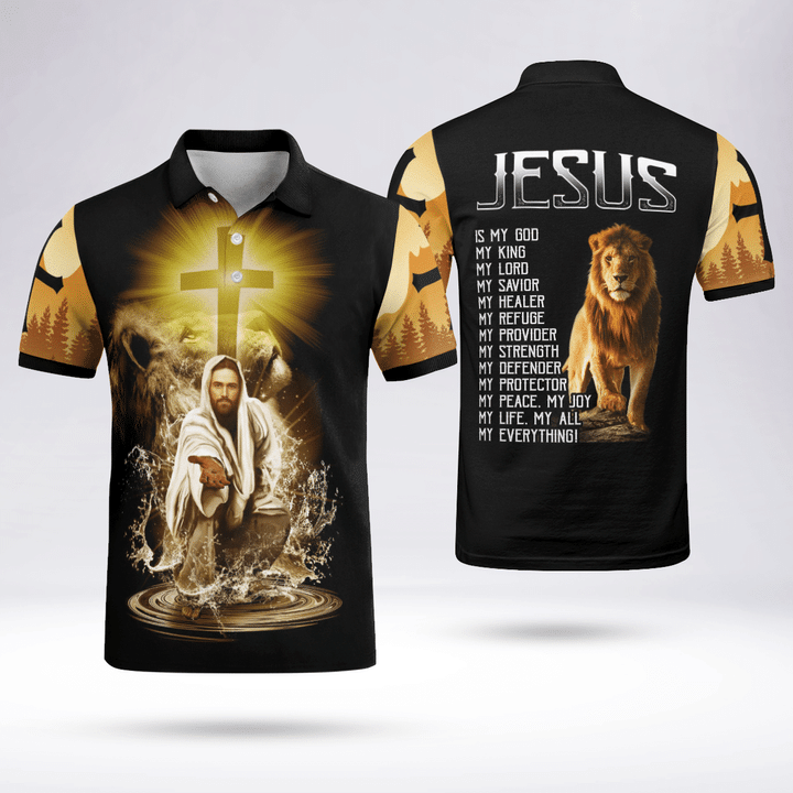 Short Sleeve Polo Shirt Lion Jesus My Everything Christian