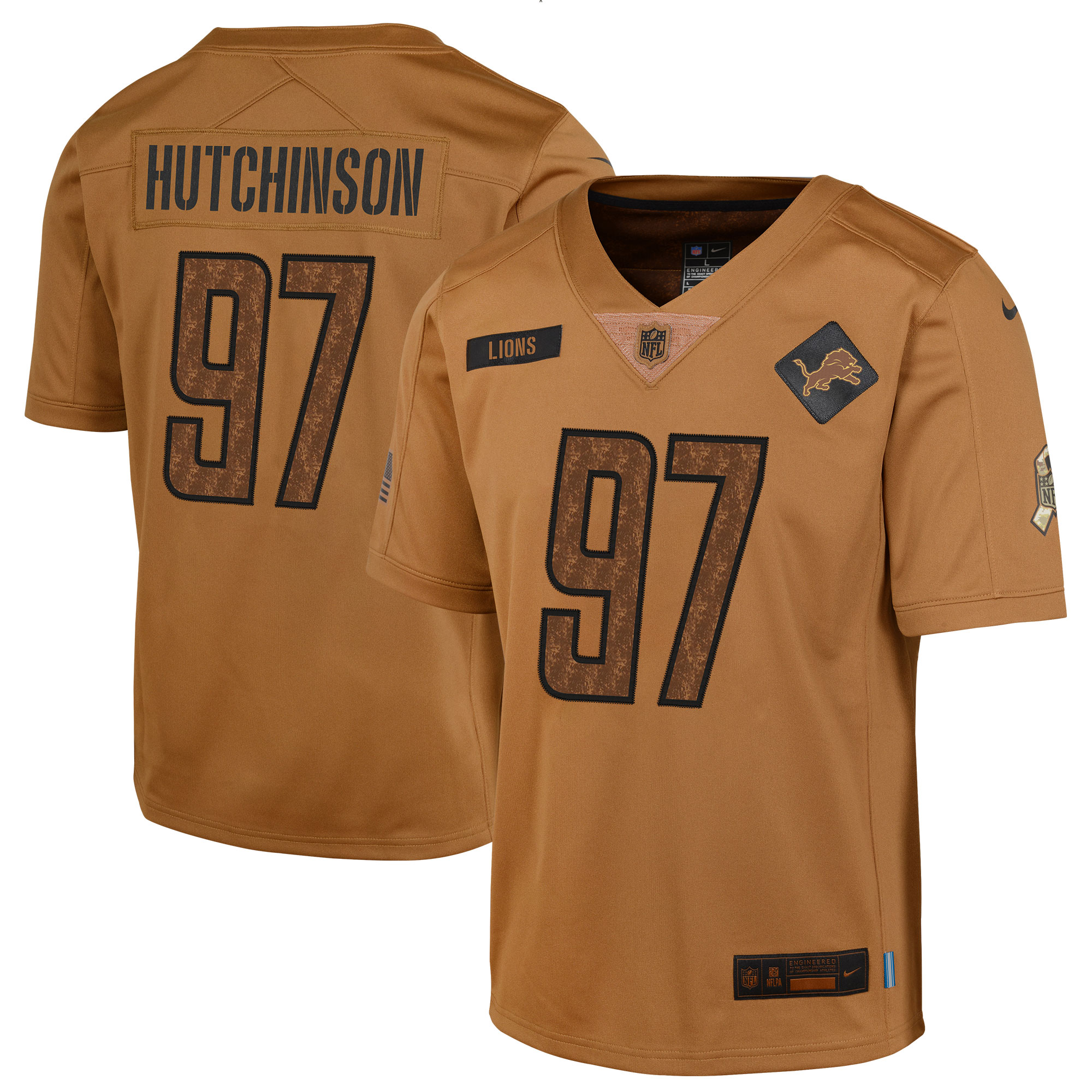 Youth Detroit Lions Aidan Hutchinson Brown 2023 Salute To Service Limited Jersey