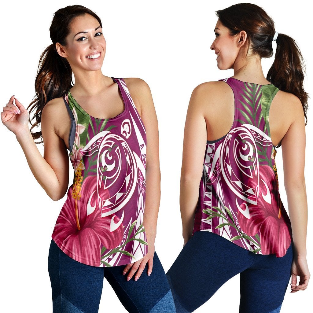 Hawaiian Polynesian Turtle Tropical Hibiscus Plumeria Racerback Tank Pink Ha49022