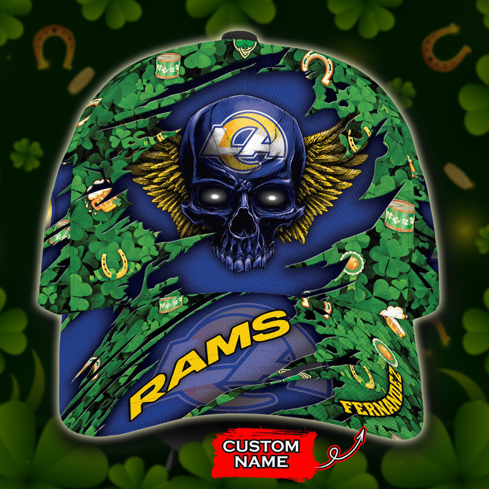 Personalized Los Angeles Rams St Patrick Day Skull All Over Print 3D Baseball Cap – Blue Green