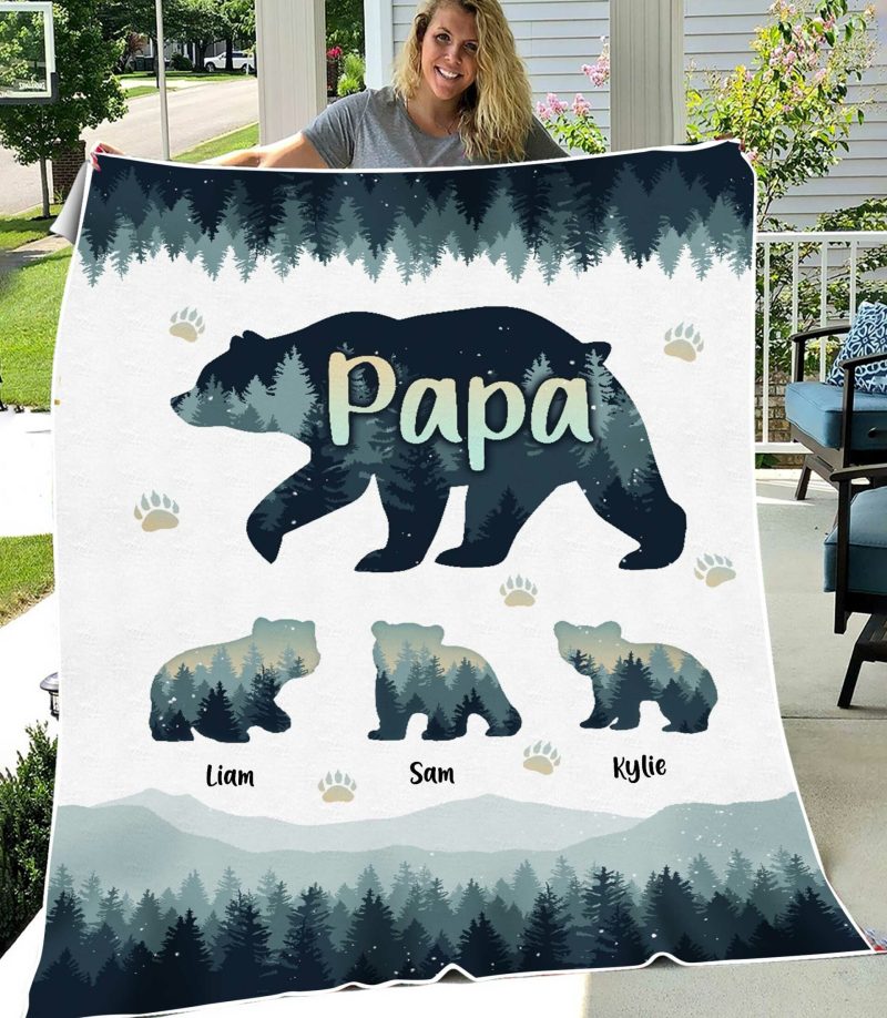 Papa Bear Personalized Blanket, Best Gift For Father