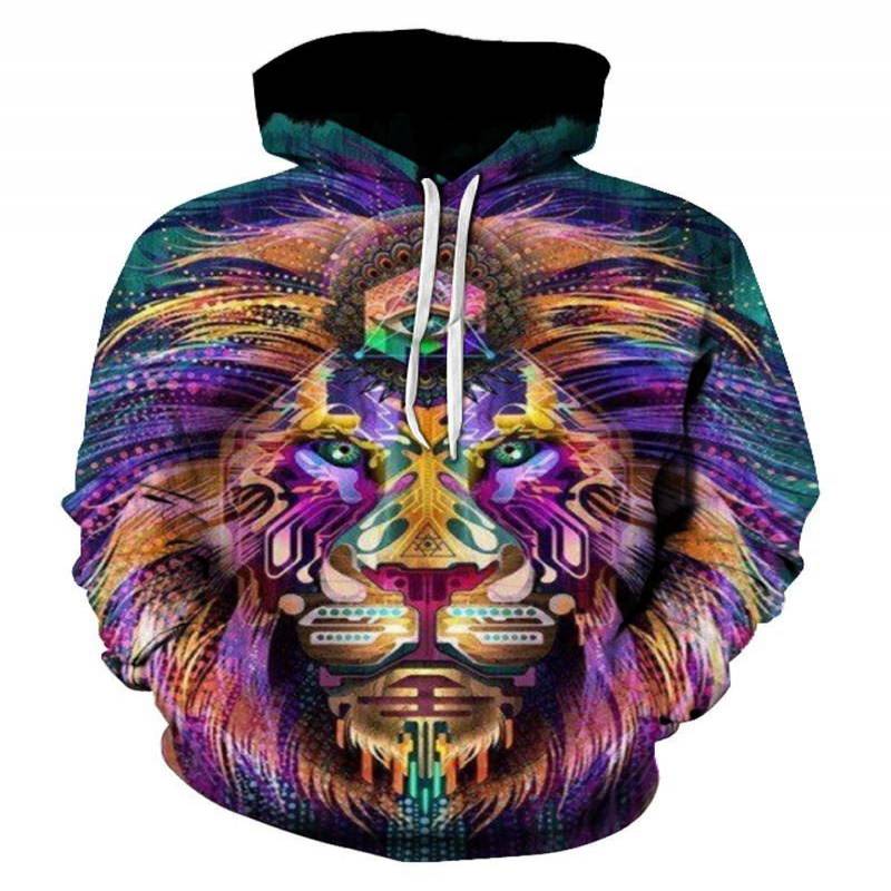 Psychedelic Lion Hoodie – Leo Sun Sign Bunny Hug Hallucination Animal Sweatshirt