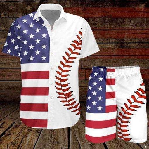 Baseball American Flag Tropical Hawaiian Shirts #hl