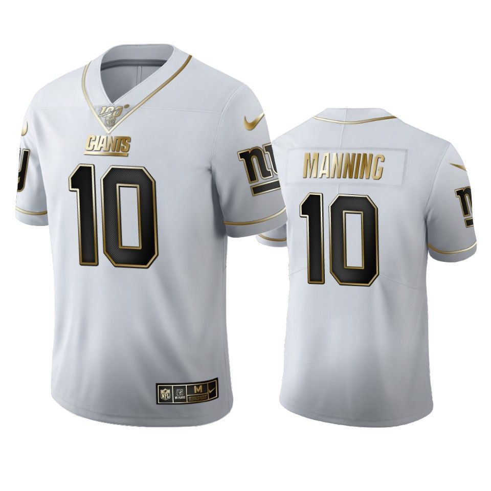 New York Giants Eli Manning White 100Th Season Golden Edition Mens Jersey