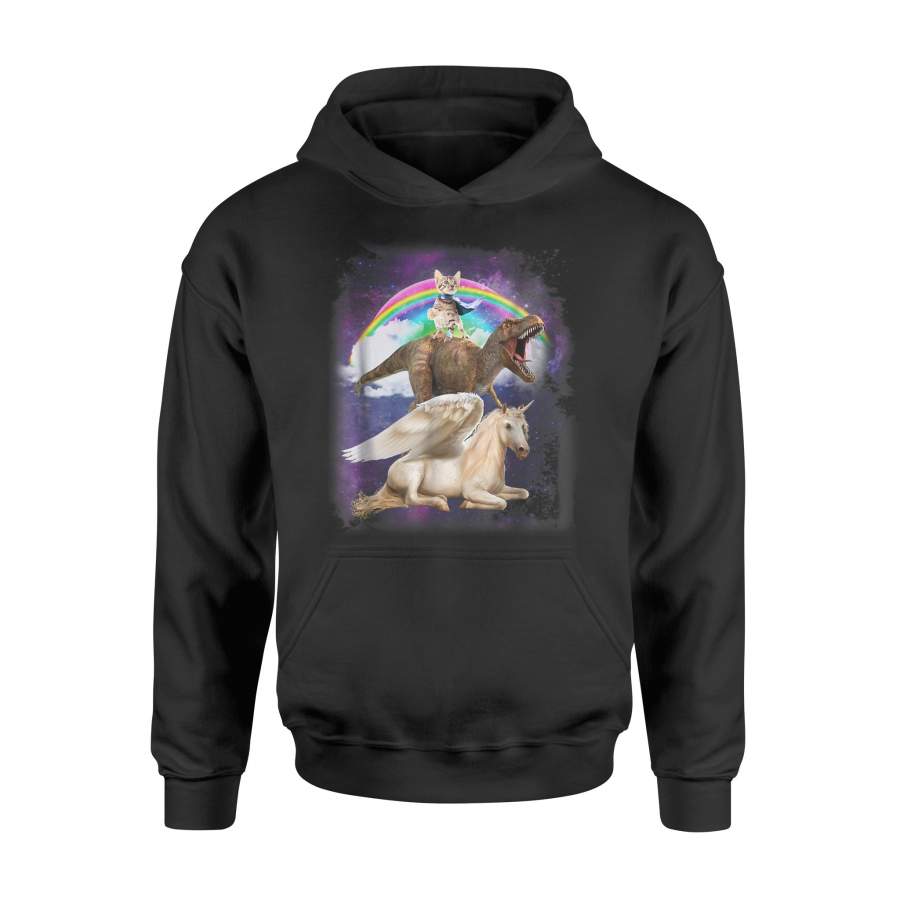 Cat Riding T-Rex Dinosaur Unicorn Hoodie