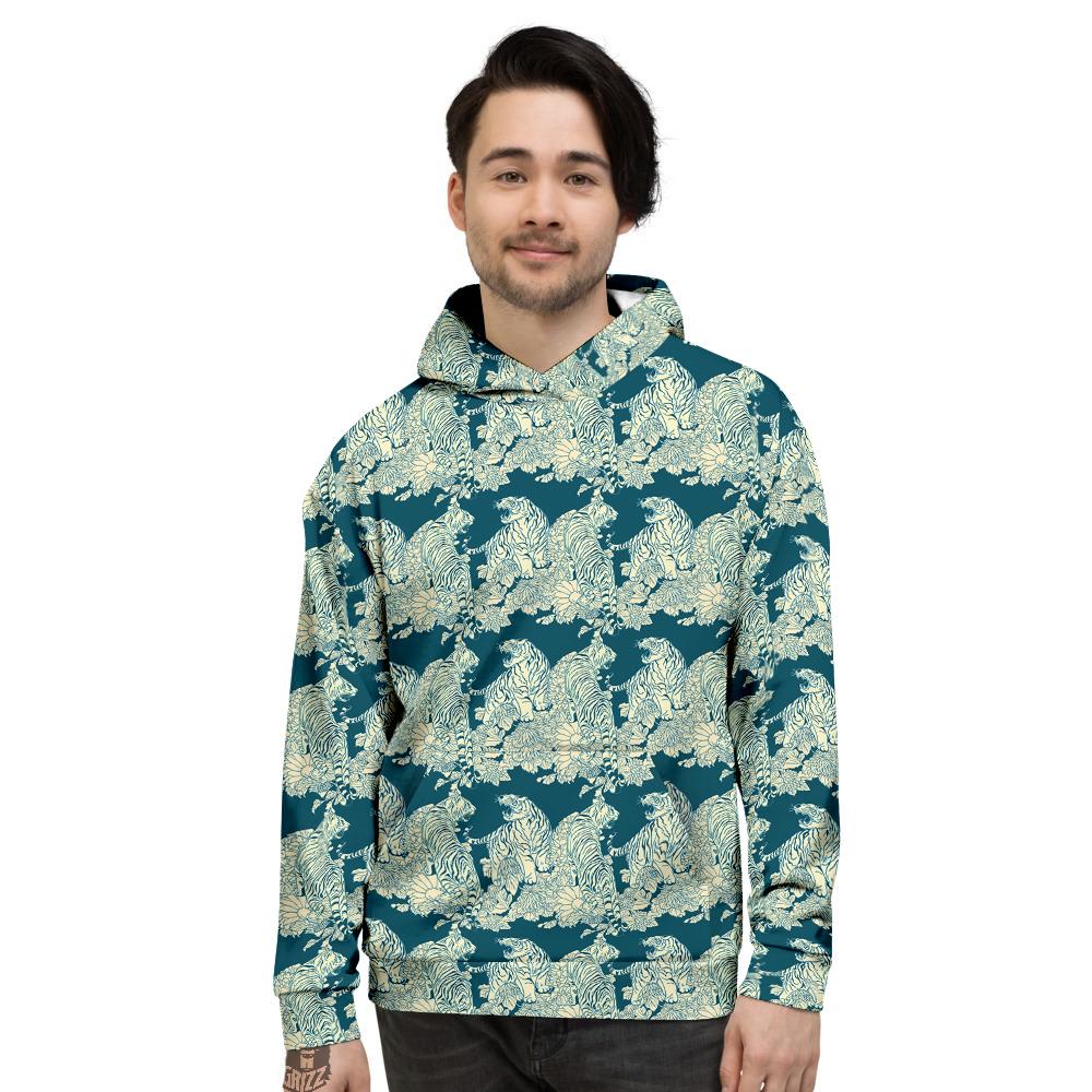 White Tiger Japanese Print Pattern Men’S Hoodie