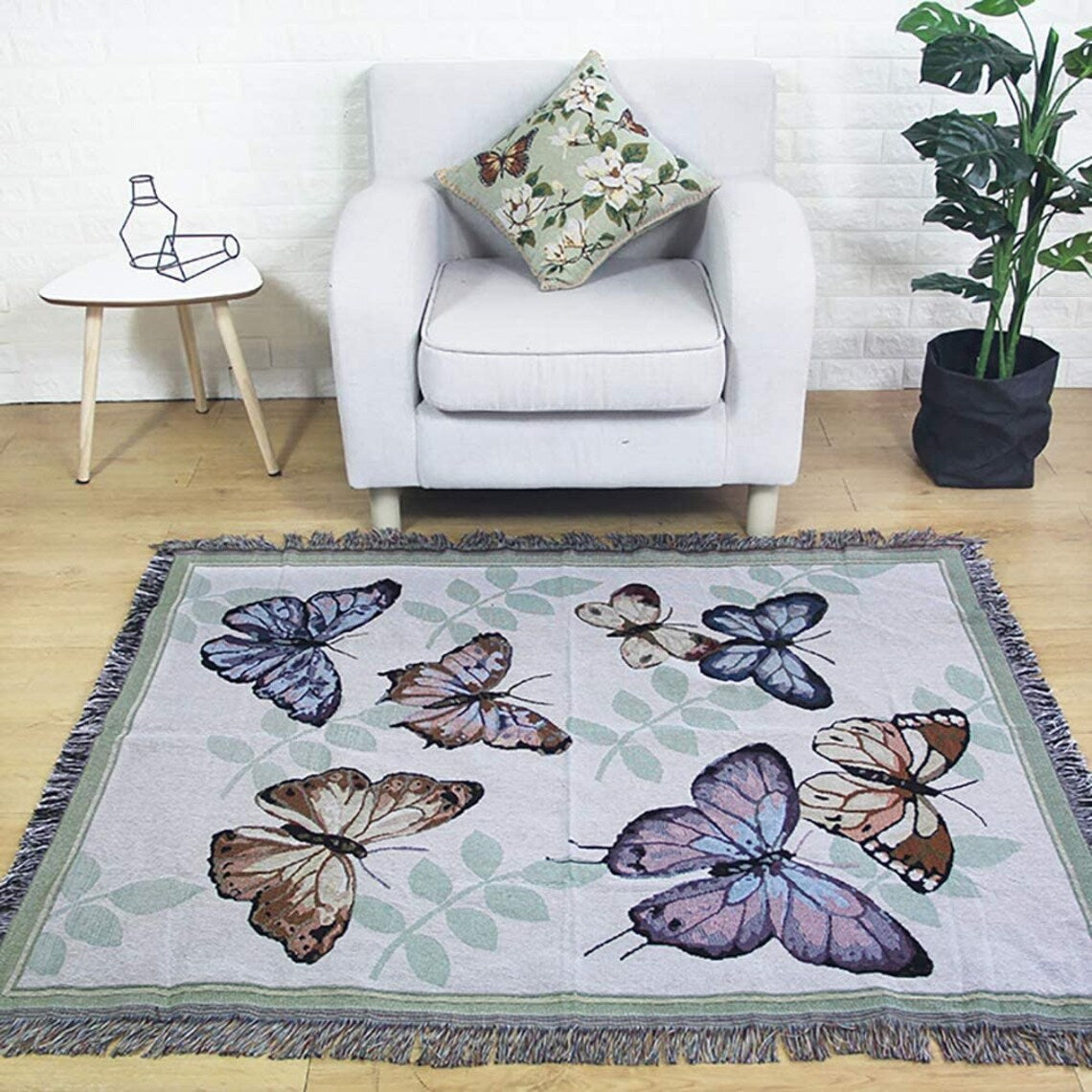 Butterfly Pattern  Vintage Retro Style Couch Sofa Blanket,  Woven Throw Blanket Home Decor