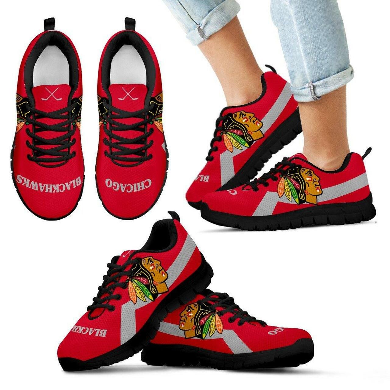 Chicago Blackhawks Sneakers Line Logo Running Shoes For Men, Women Shoes11991