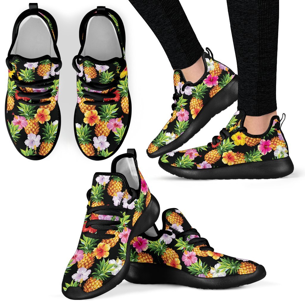 Aloha Hibiscus Pineapple Pattern Print Mesh Knit Shoes