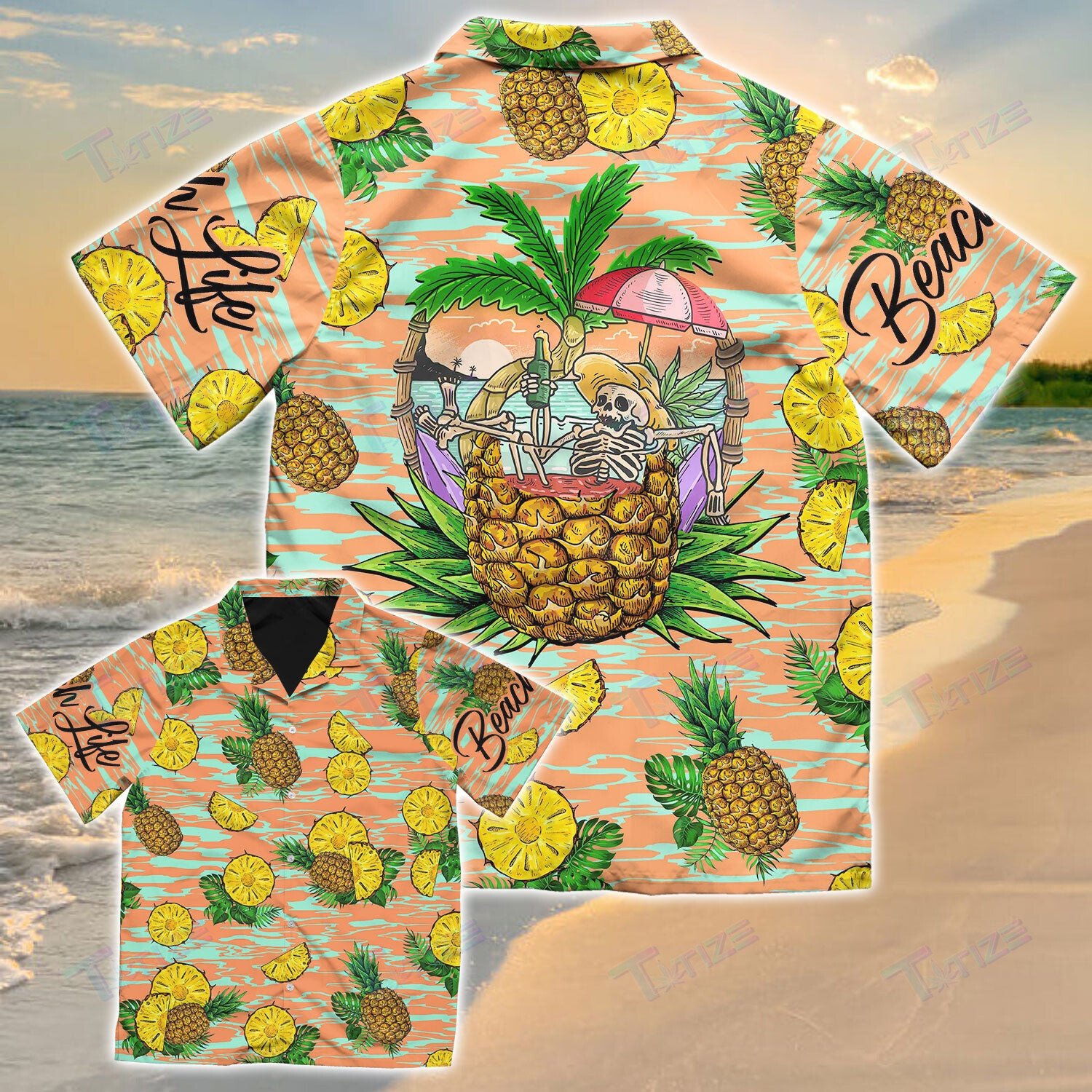 Pineapple Skeleton All Over Printed Hawaii Shirt Size S Ha21474