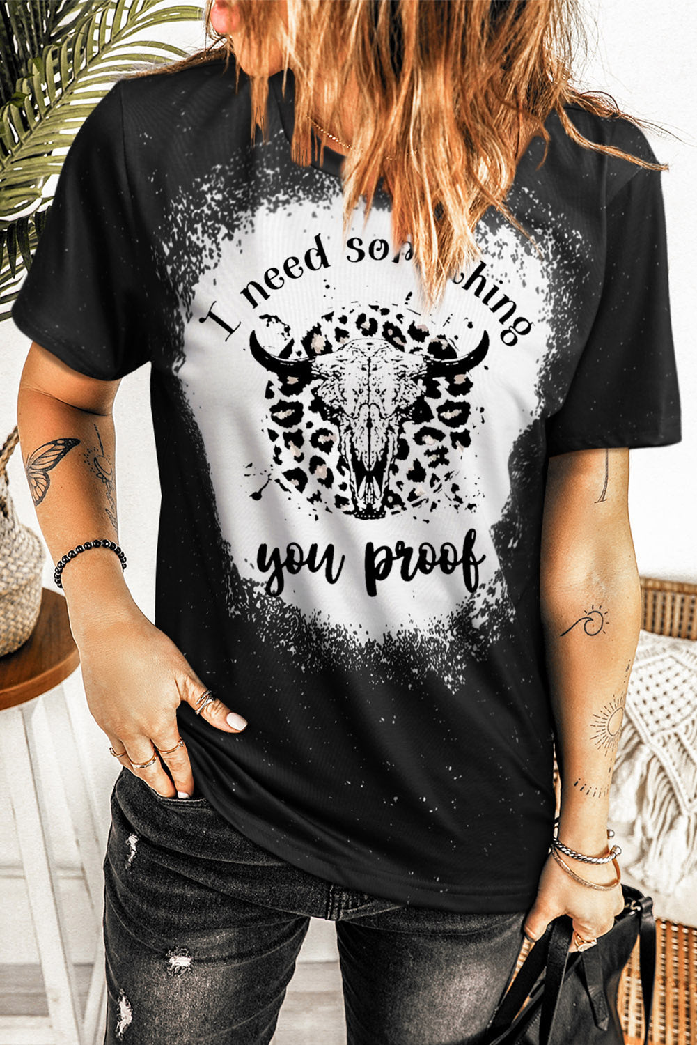 Western Pattern Leopard Letter Print Short Sleeve T-Shirt