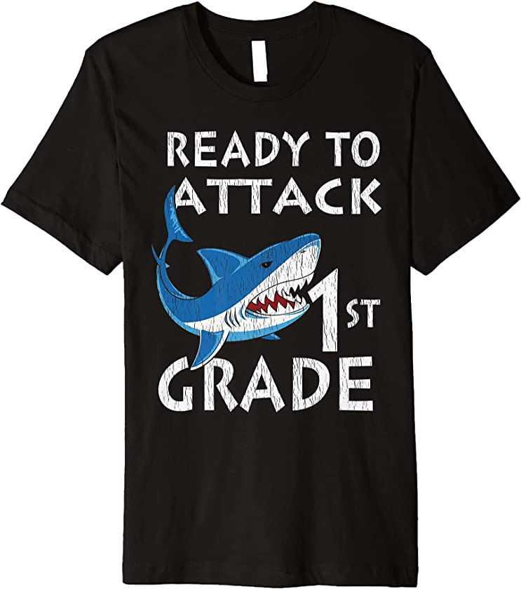 Vintage Ready To Attack 1st Grade First Day of School Shark Premium T-Shirt