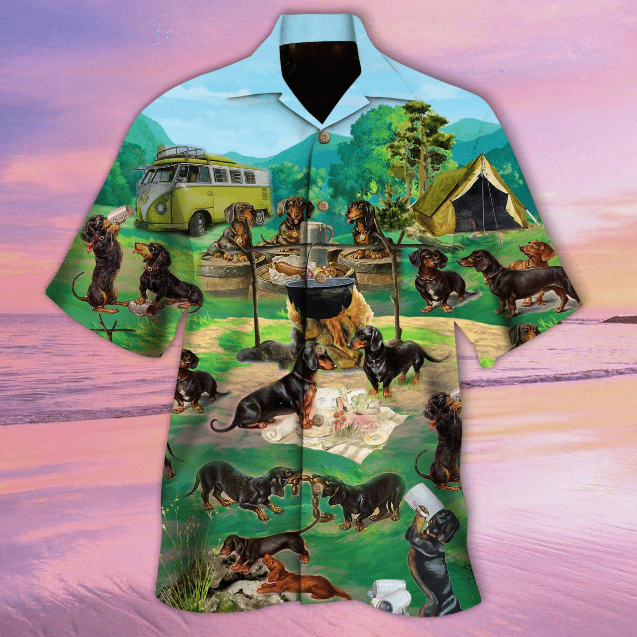 Dachshunds Go Camping Hawaii Shirt For Men Women Adult Ha58450