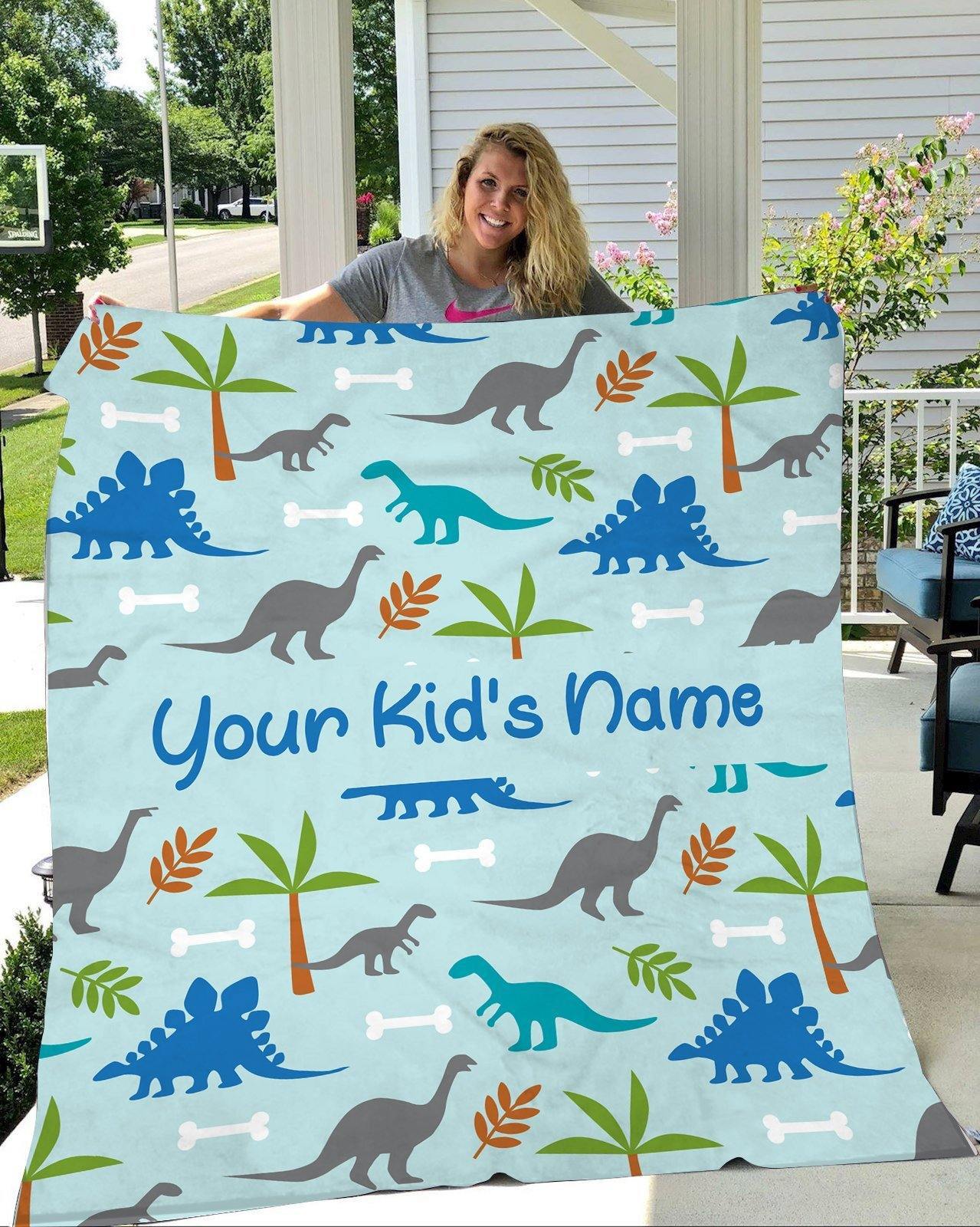 [Personalized Name] Dinosaur – Gift For Children Unique Gifts Ideas For Home Decor Gifts For Family – Fleece Blanket Sherpa Blanket