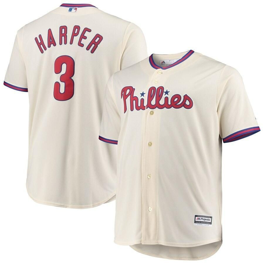 Bryce Harper Philadelphia Phillies Big And Tall Alternate Cool Base Player Jersey – Cream