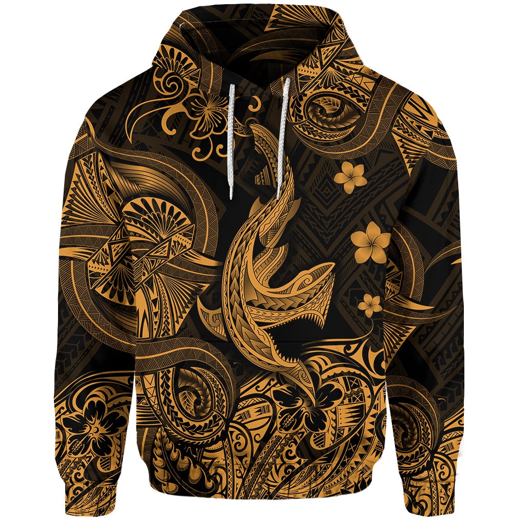 (Custom Personalised) Hawaii Angry Shark Polynesian Hoodie Unique Style – Gold Lt8