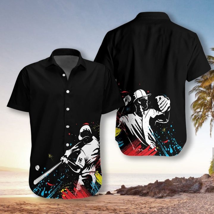 Felacia Baseball Players Silhouettes On Paintball Black Hawaii Shirt For Men Women Ha71525