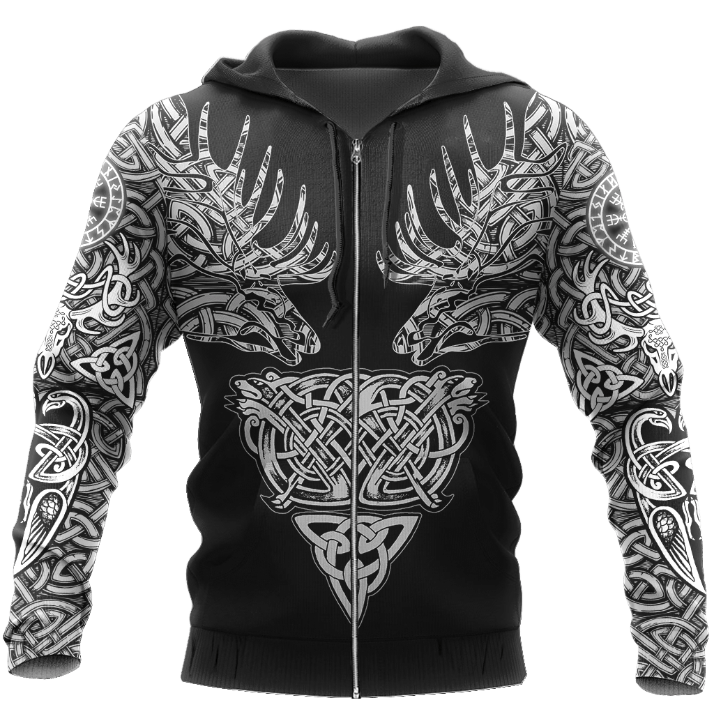 Black And White Deer Viking All Over Printed Hoodie