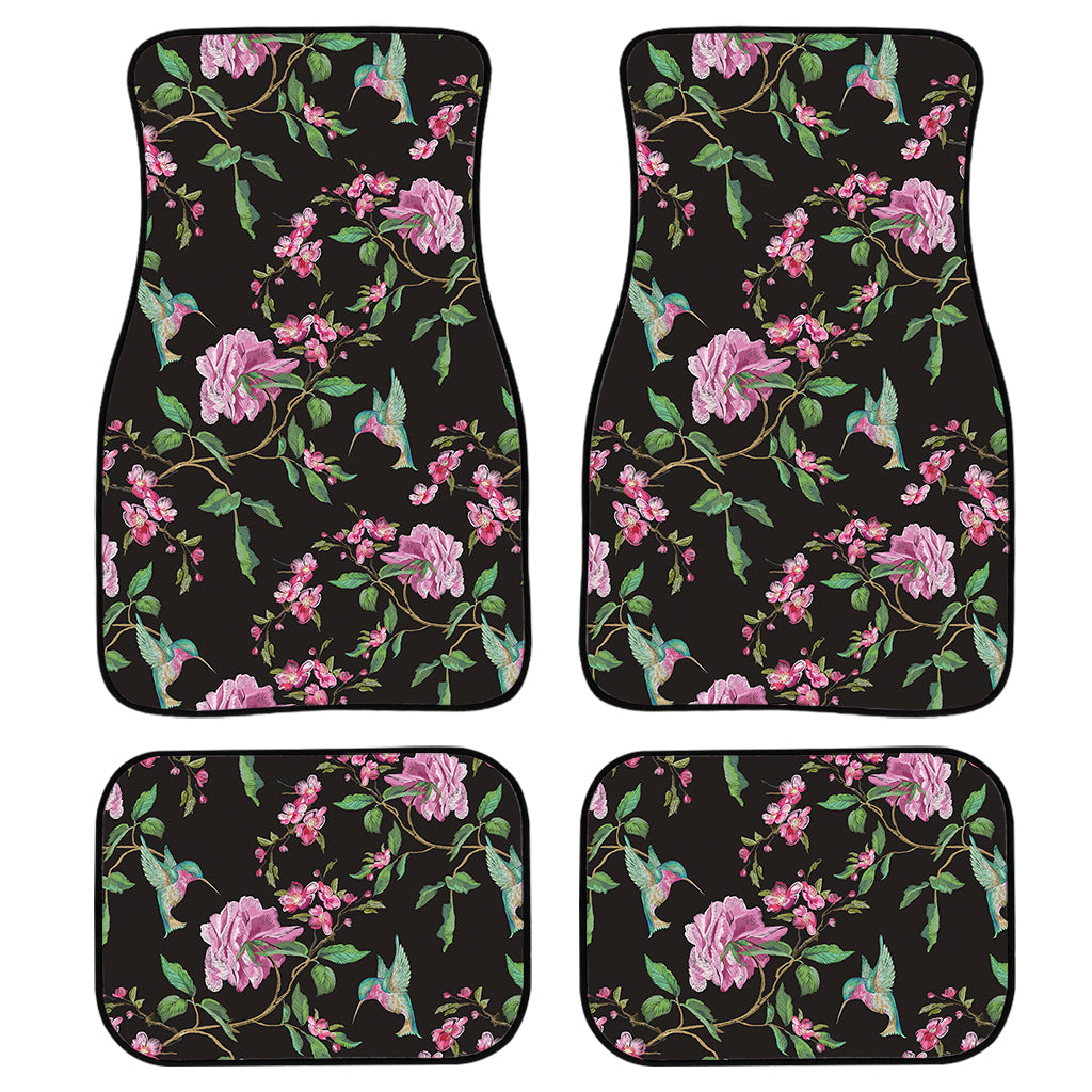 Vintage Floral Hummingbird Print Front And Back Car Floor Mats, Front Car Mat