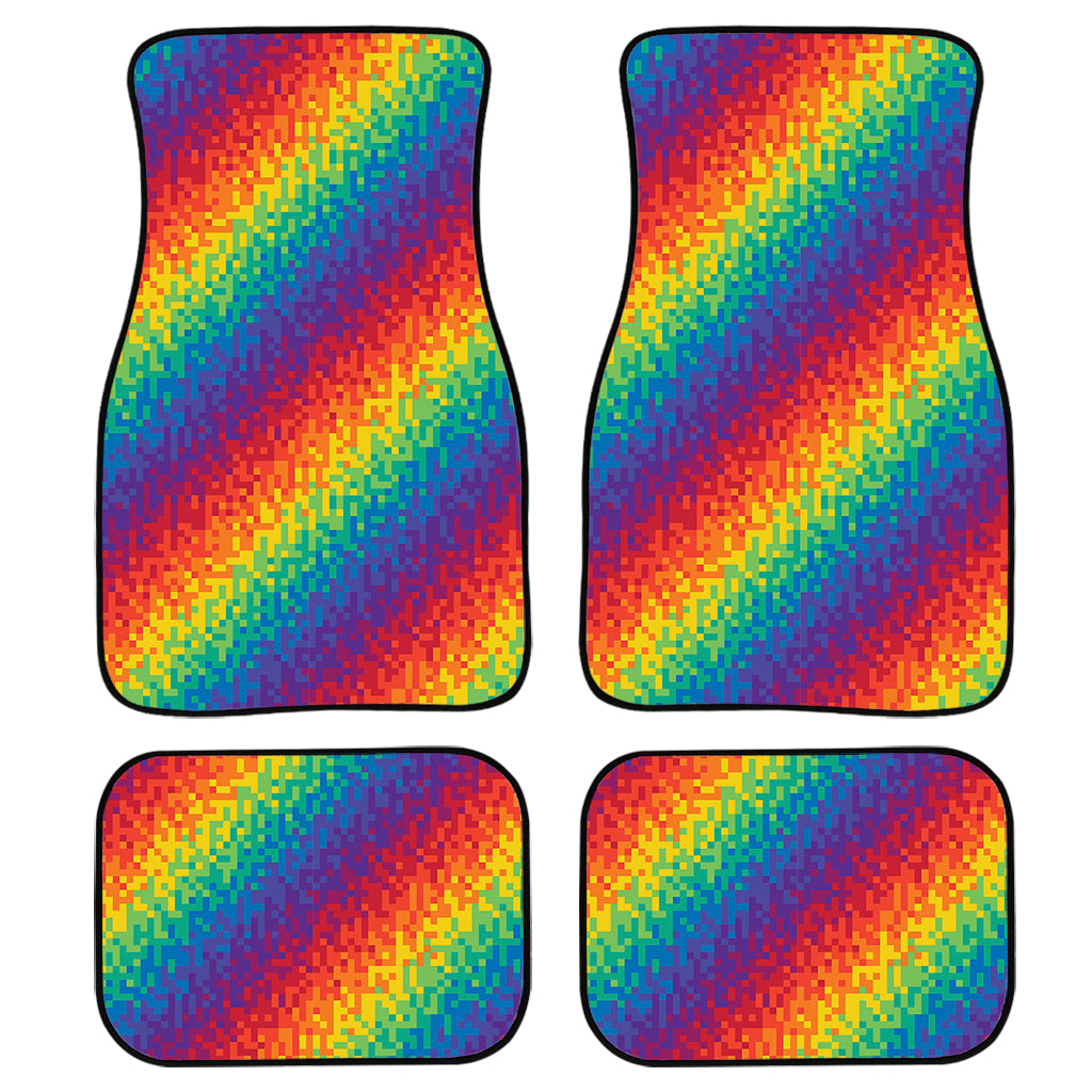 Pixel Rainbow Pattern Print Front And Back Car Floor Mats, Front Car Mat