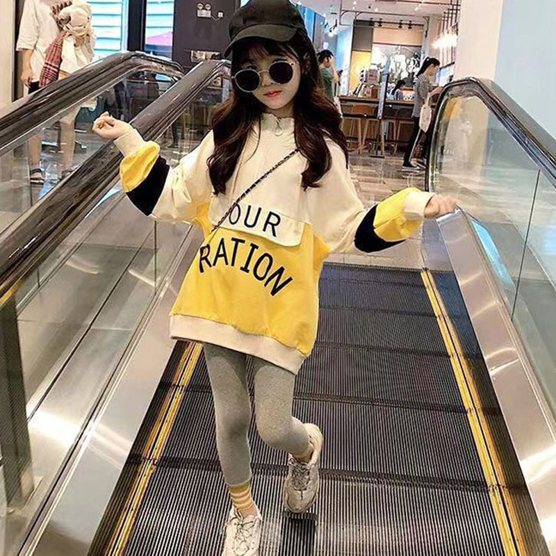 2021 Fashionable New Girls’ Clothing Spring Autumn Hooded Outfits Big Kids Middle And Big Kids Leisure Children’S Clothes Suit alx