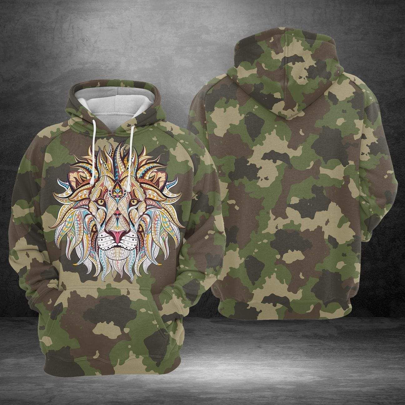 Tribal Lion Camo Cool Design 3D Printed Sublimation Hoodie Hooded Sweatshirt Comfy Soft And Warm For Men Women S to 5XL CTC16011068