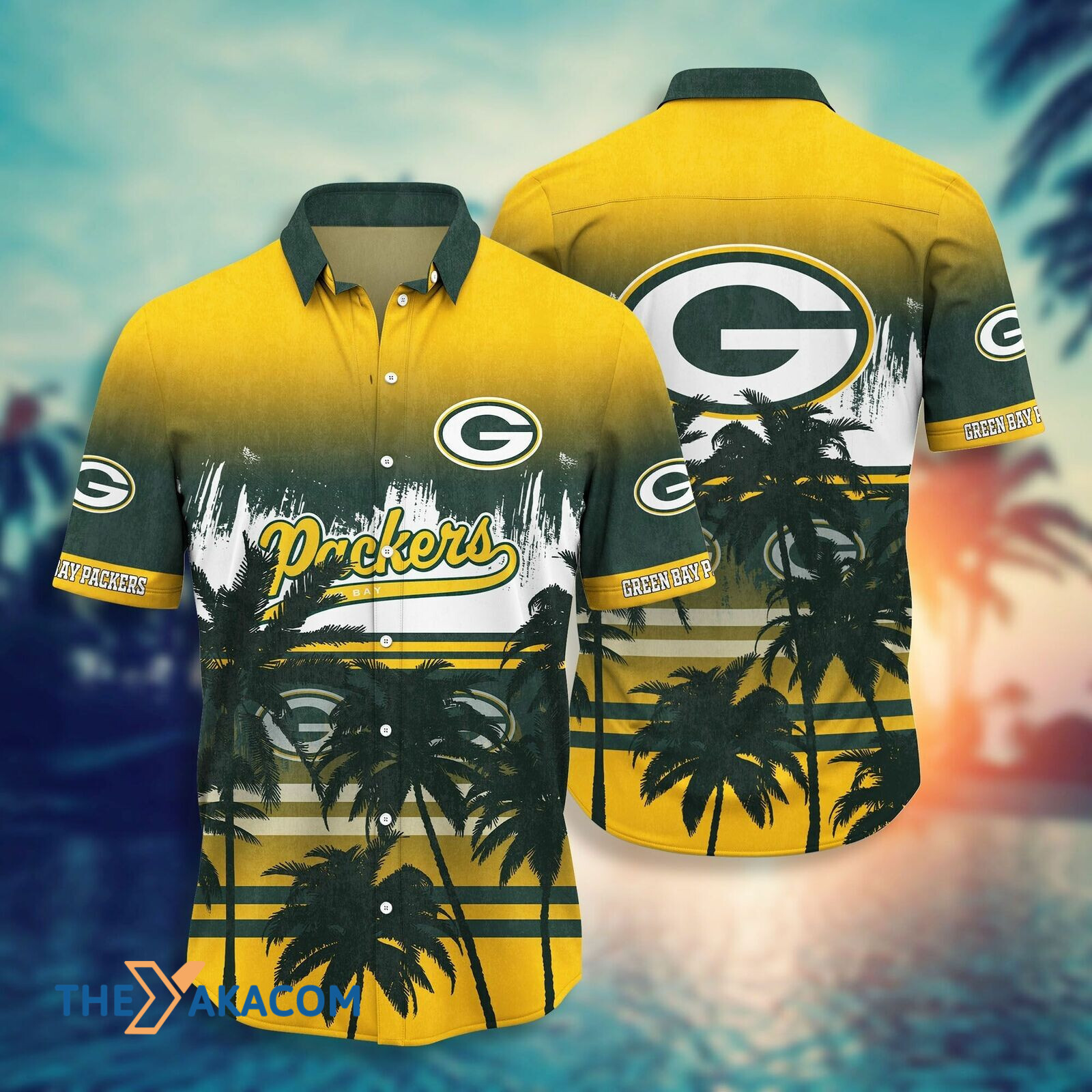 Green Bay Packers Beach Coconut Trees For Fan Gift Short Sleeve Hawaiian Shirt