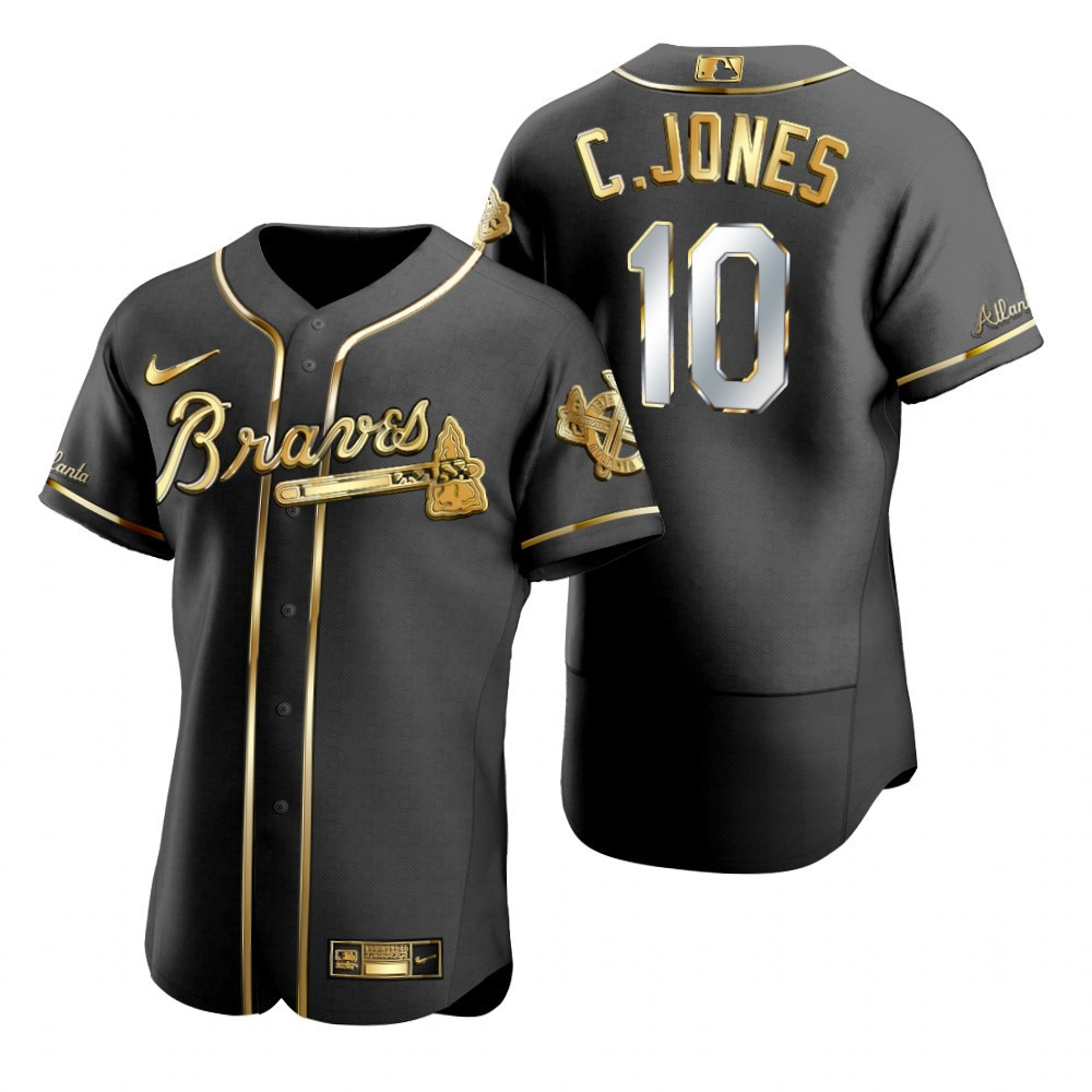 Atlanta Braves #10 Chipper Jones MLB Golden Brandedition Black Jersey Gift For Braves Fans