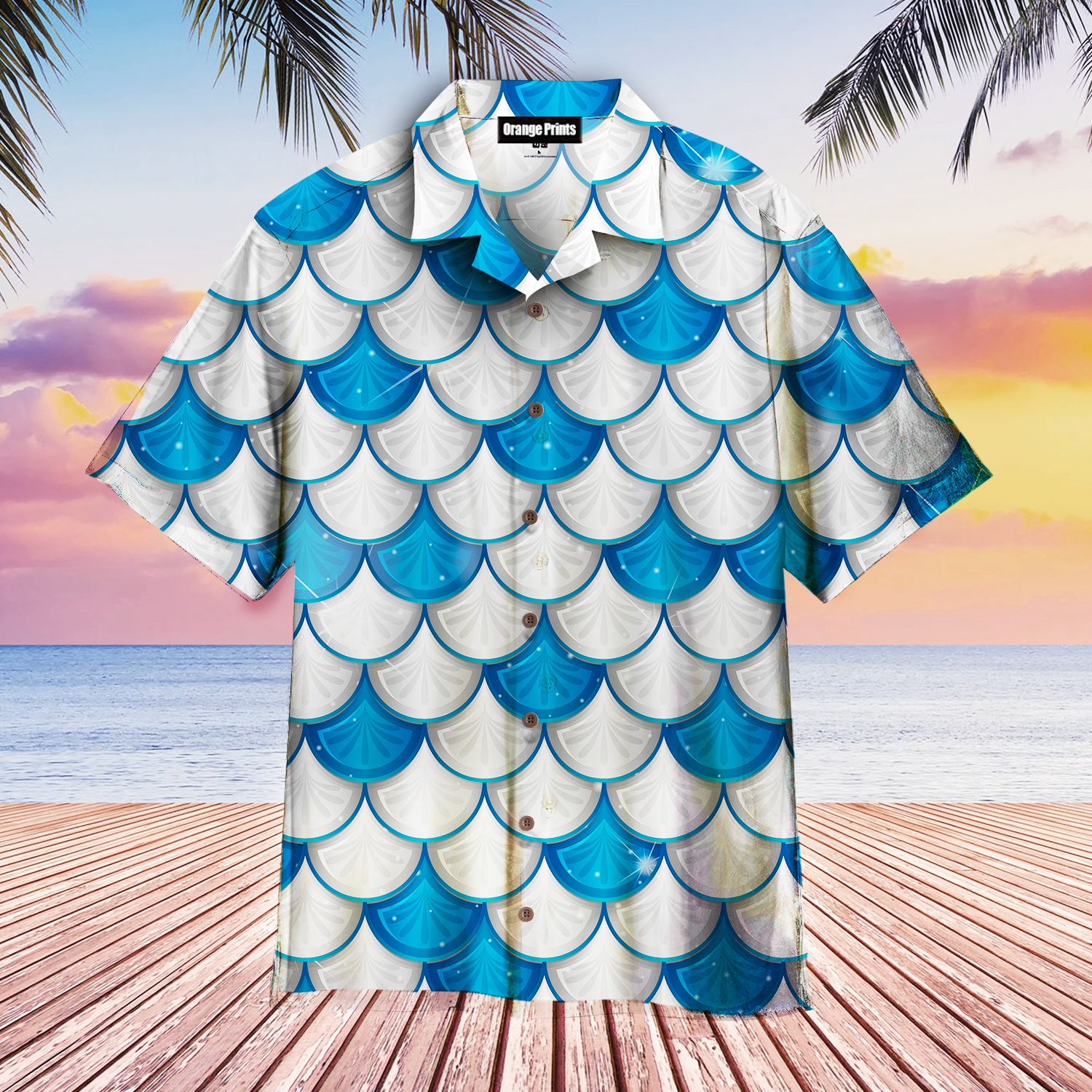 Blue And White Mermaid Scales Aloha Hawaii Shirts For Men Women Ha15470