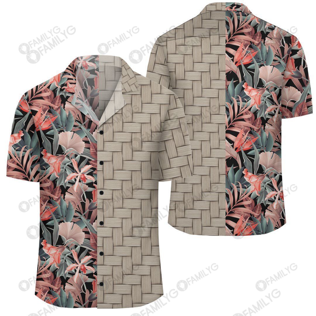 Hawaii Seamless Tropical Flower Plant Leaf Pattern Background Retro Botanical Style Lauhala Moiety Hawaii Shirt Summer Hawaiian For Men, Women, Couple