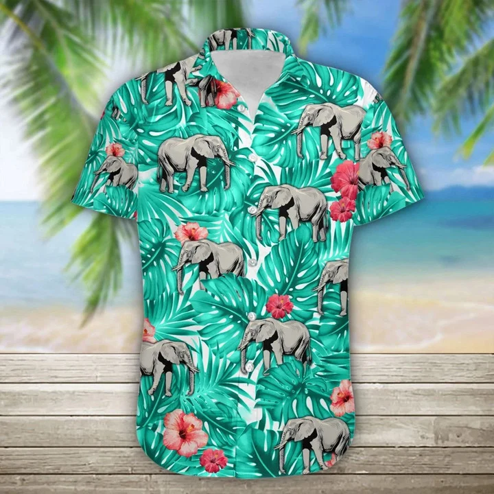 Waybackapparel Elephant Awesome Tropical Jungle Design 3D Hawaiian Shirt