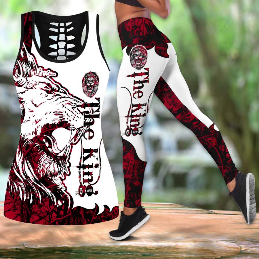 3D The King Lion Tattoos Legging + Hollow tank combo TP