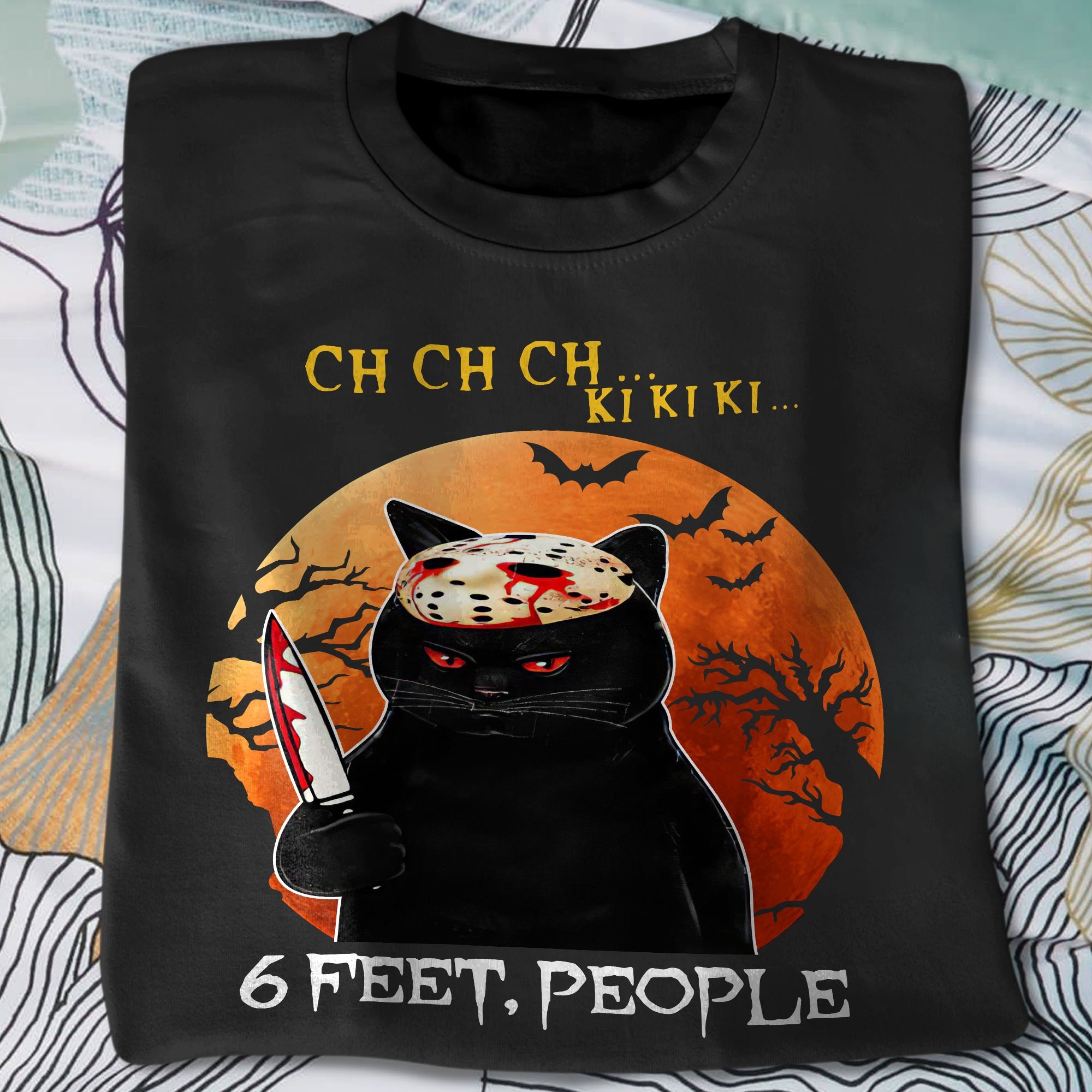 Black Cat Halloween 6 Feet People Unisex T-Shirt Hoodie Sweatshirt Plus Size S-5Xl