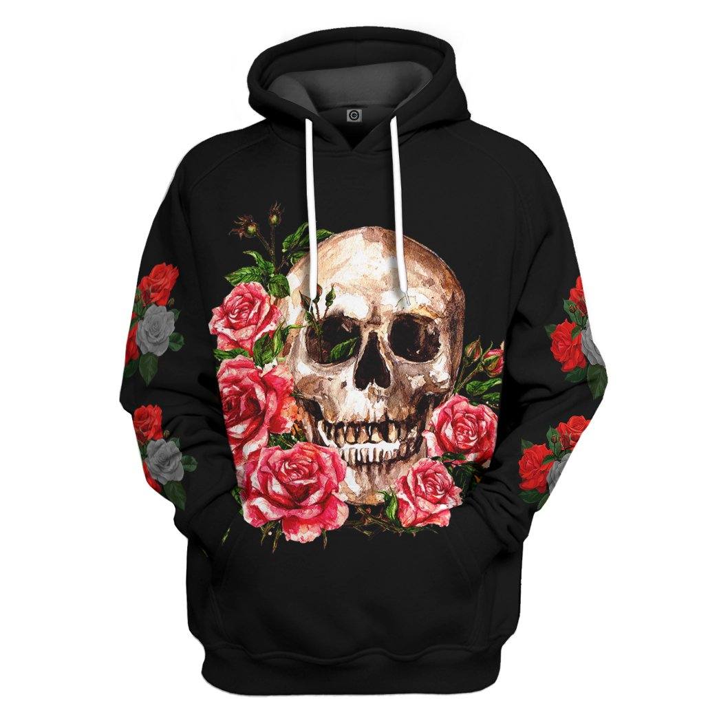 Gearhumans  Gearhuman 3D Black Rose Flower Skull Custom Tshirt Hoodie Apparel