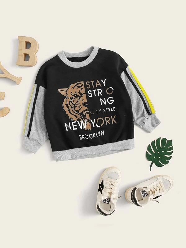 Toddler Boys Contrast Panel Side Stripe Tiger Print Sweatshirt