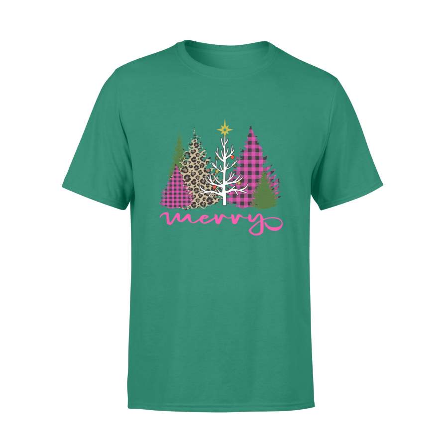 Christmas Tree Pink Buffalo Plaid Leopard Xmas T-shirt