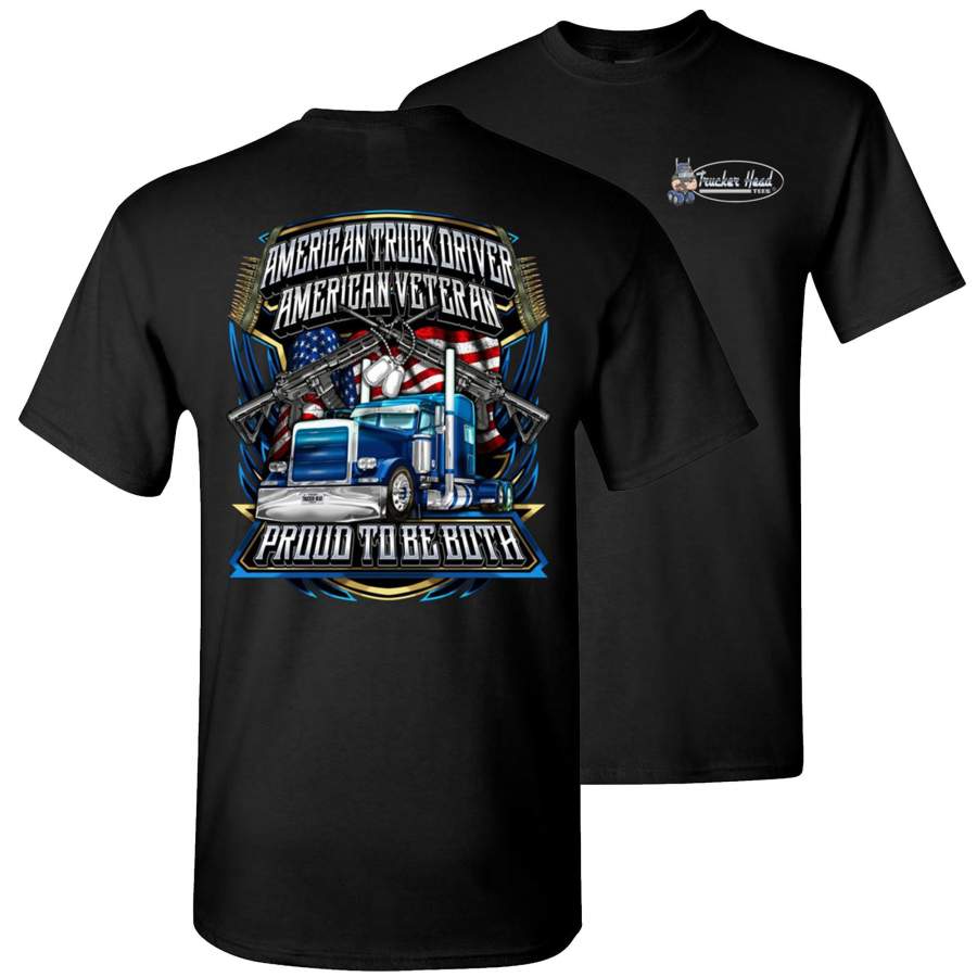 American Truck Driver American Veteran Trucker T-Shirt Back Print