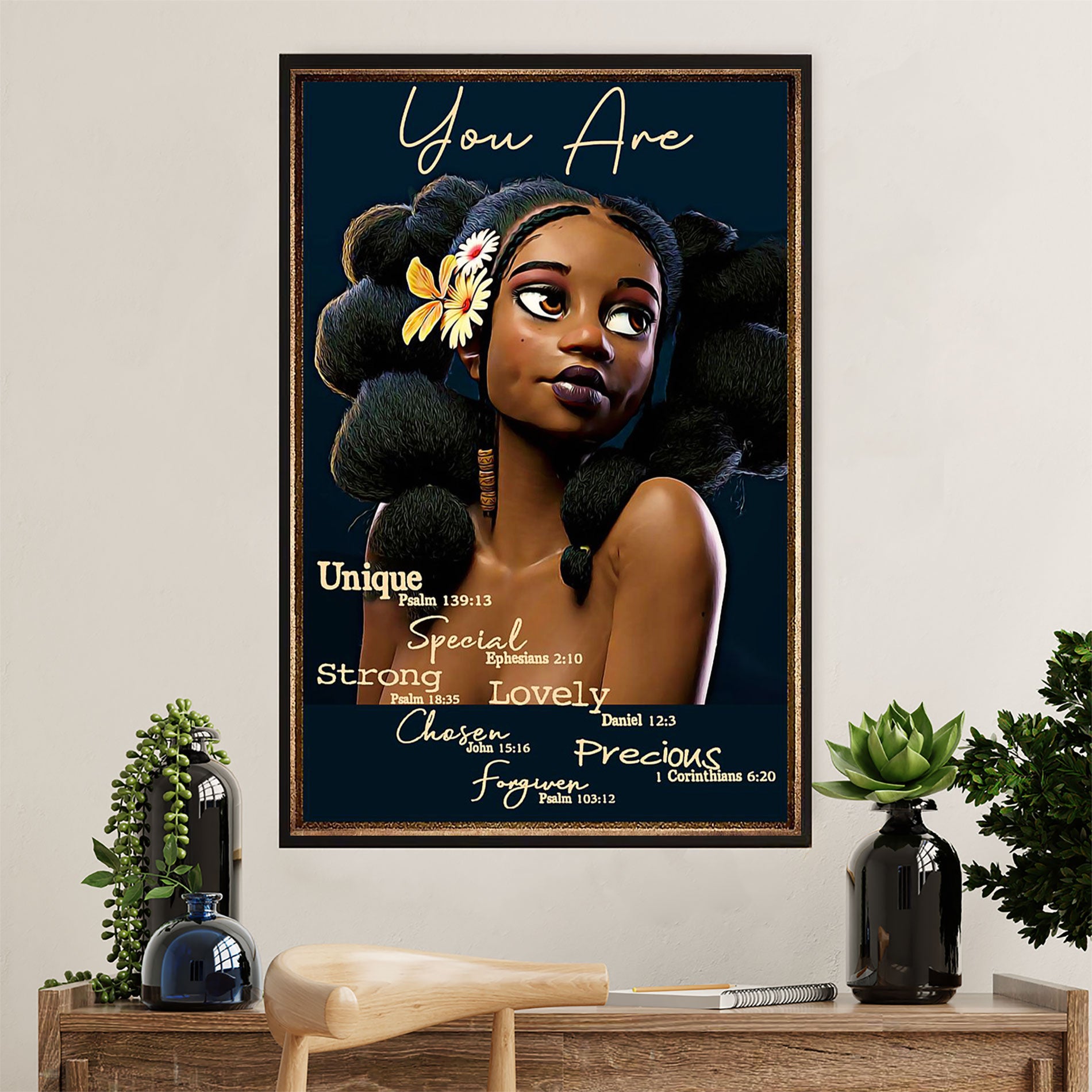 African American Afro Poster Prints | You Are Strong | Wall Art Gift For Black Girl